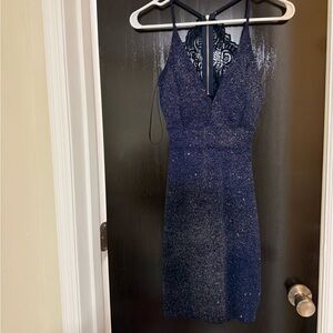 Elegant Navy Blue Lace Dress